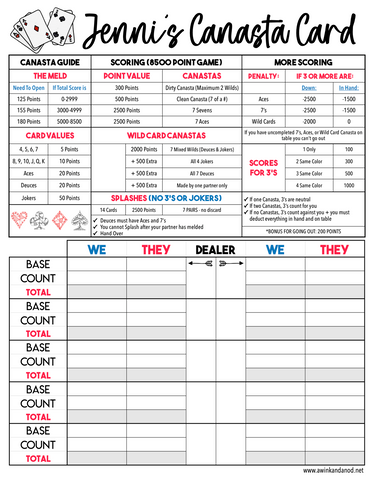 Canasta Scorecard Notepads